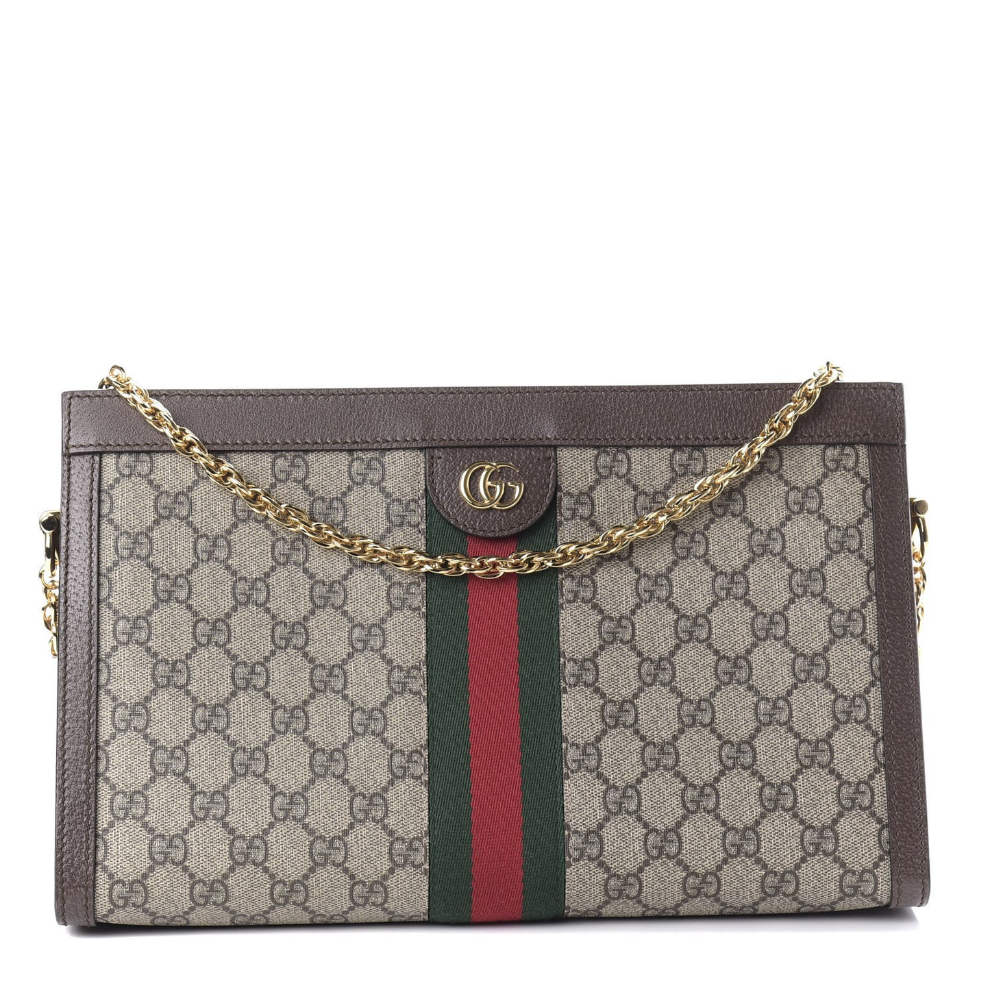 GG Supreme Monogram Web Medium Ophidia Chain Shoulder Bag Brown