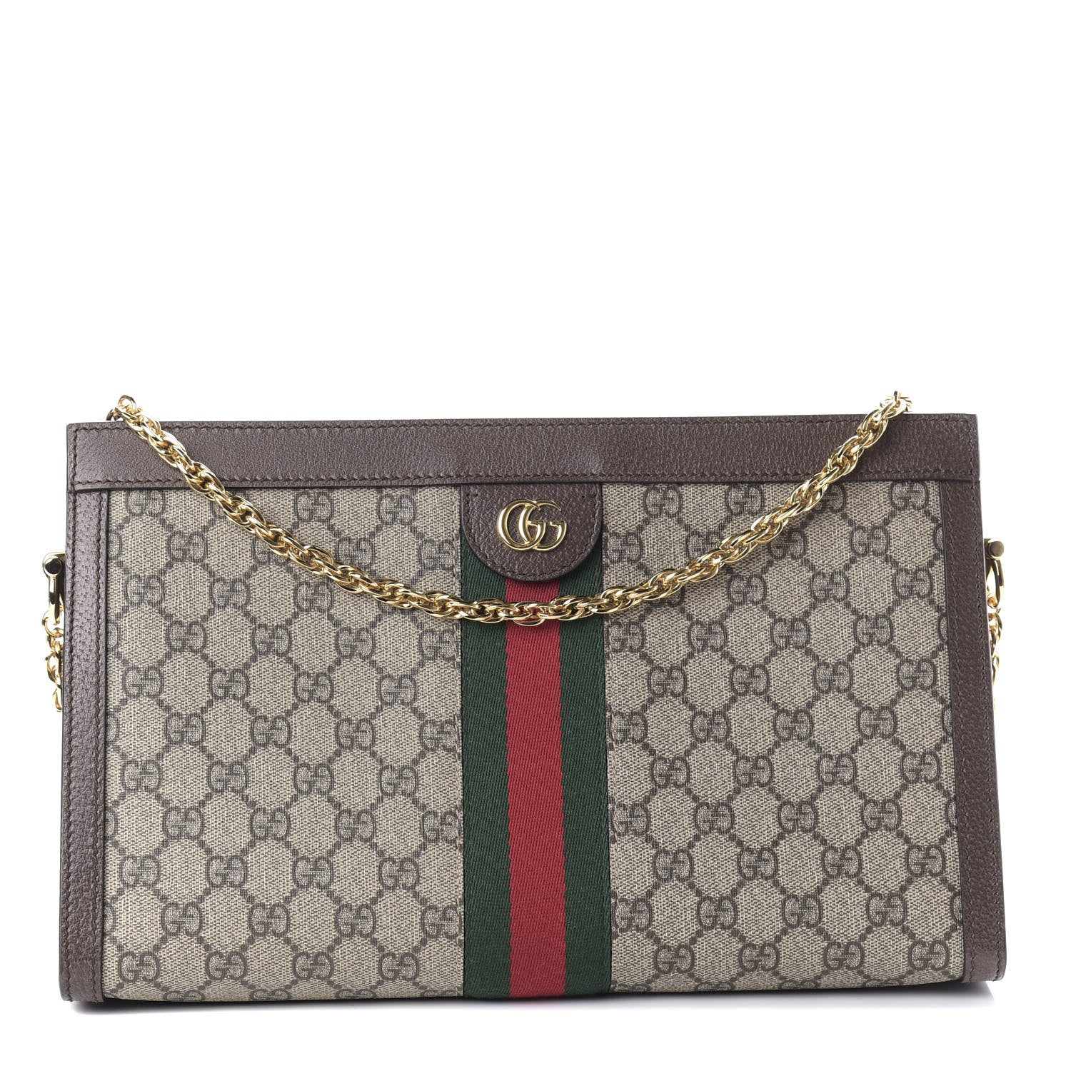 Gucci GG Supreme Monogram Web Medium Ophidia Chain Shoulder Bag Brown 1 of 10