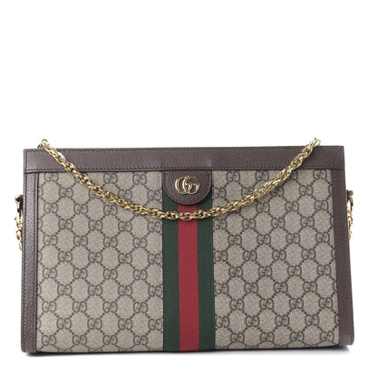 Gucci GG Supreme Monogram Web Medium Ophidia Chain Shoulder Bag Brown 1 of 10