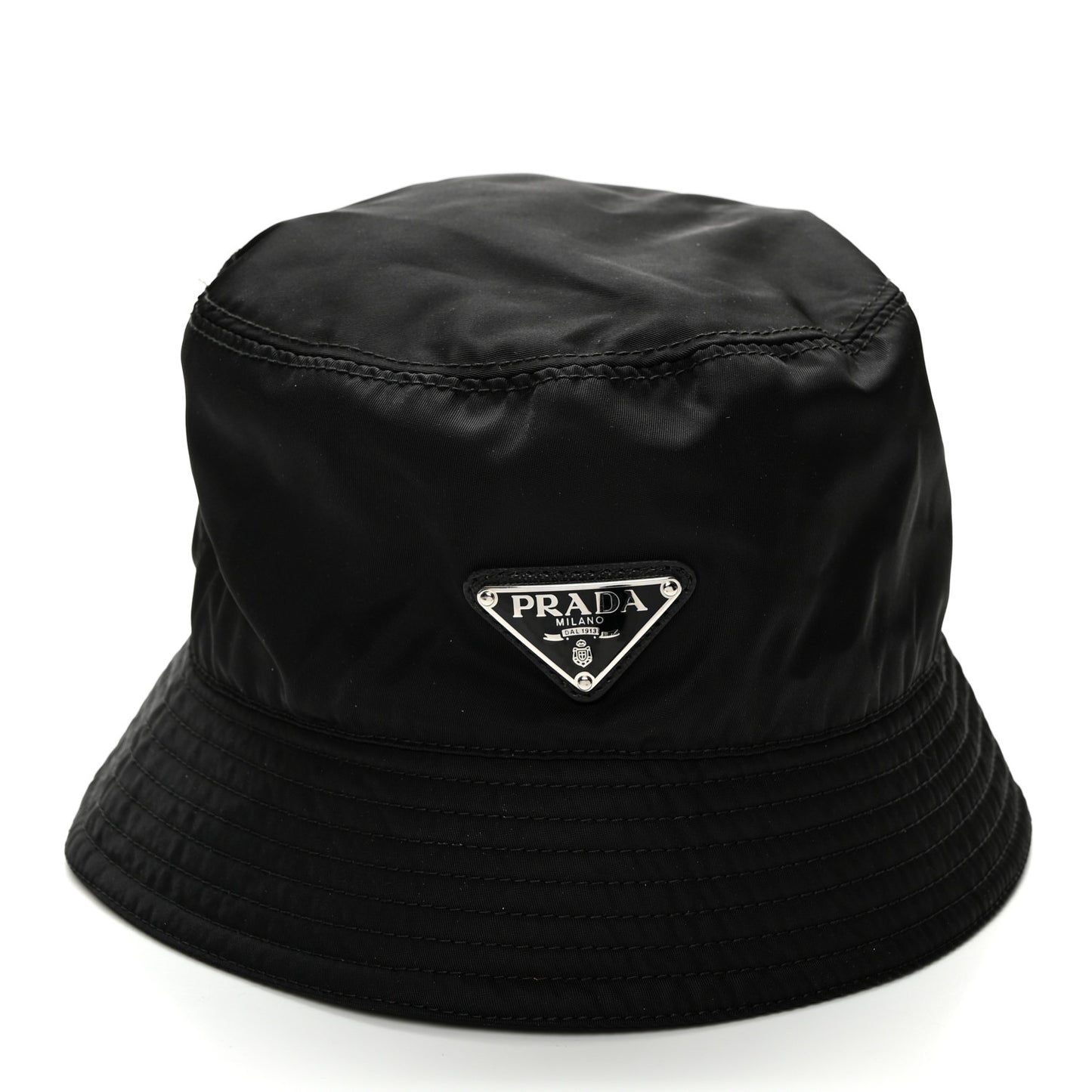 Re-Nylon Metal Triangle Logo Womens Bucket Hat M Black