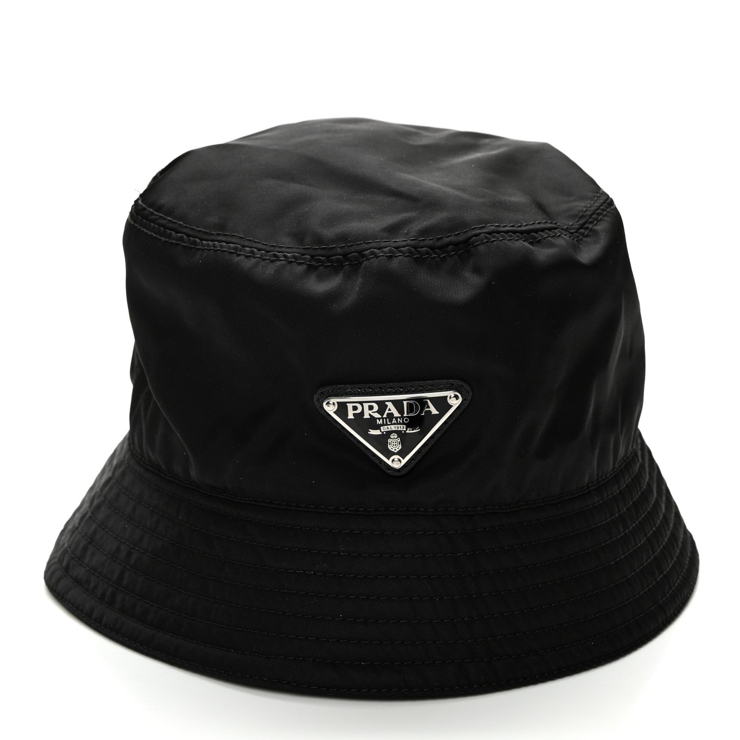 Prada Re-Nylon Metal Triangle Logo Womens Bucket Hat M Black 5 of 8