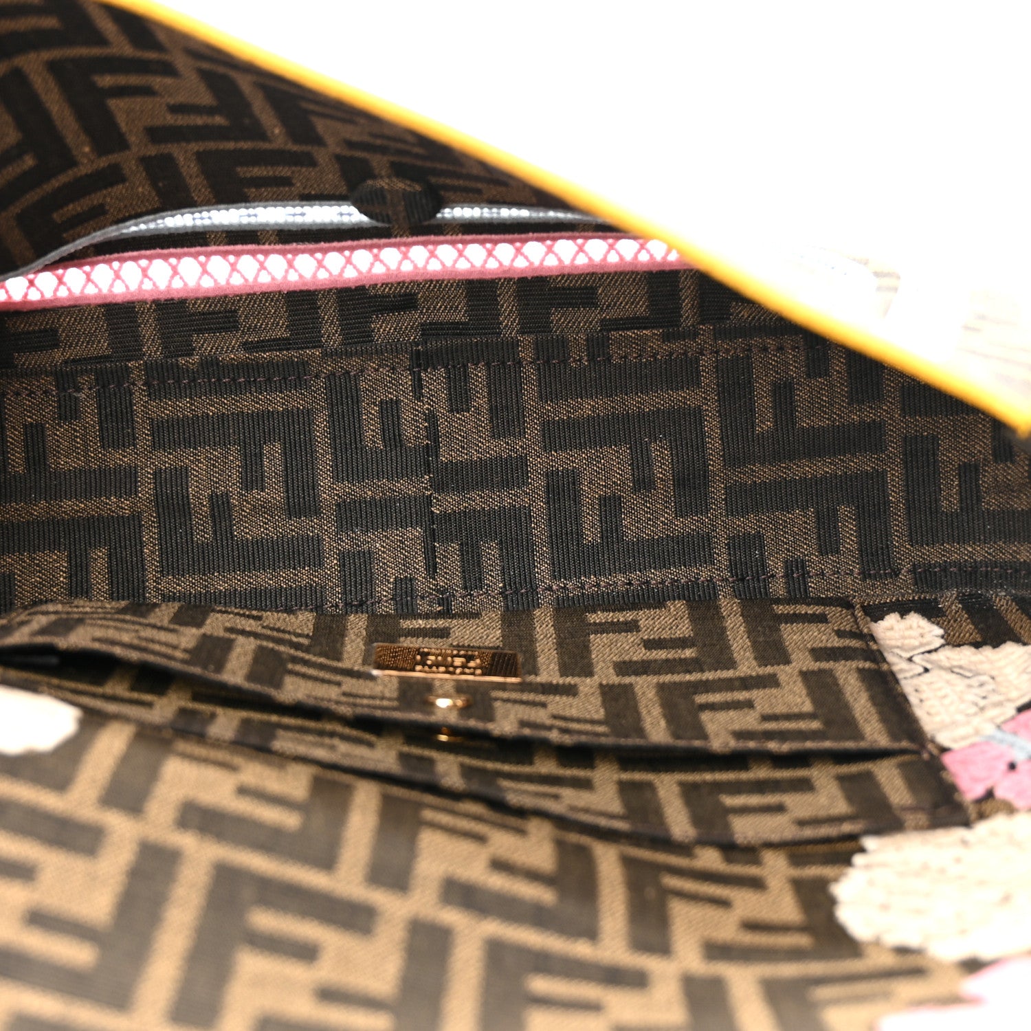 Fendi Fabric Jacquard FF Floral Embroidered Baguette Tobacco Moro Multicolor 5 of 9