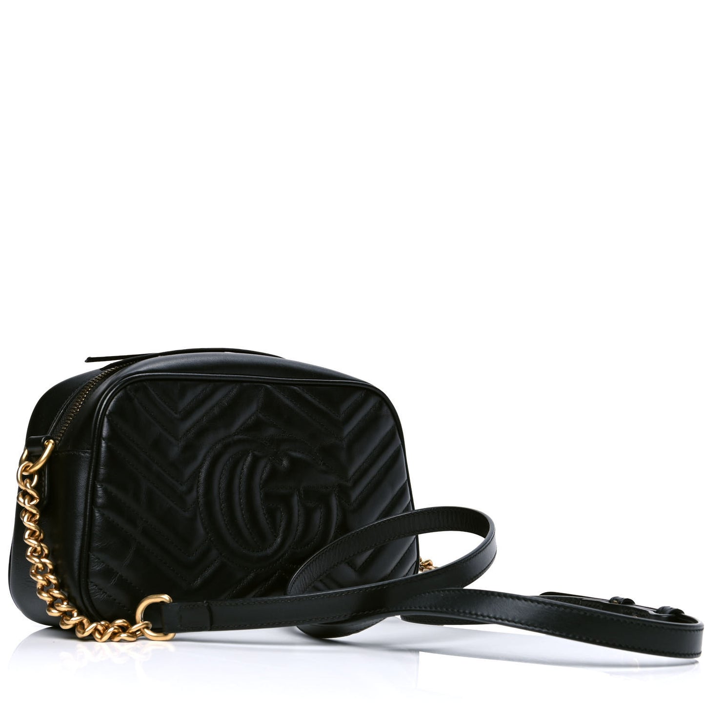 Calfskin Matelasse Small GG Marmont Chain Shoulder Bag Black