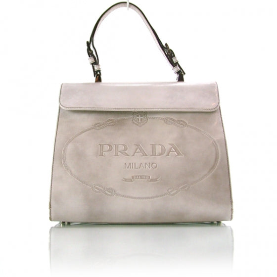 Prada Leather Framed Jacquard Logo Handbag Gray 1 of 11