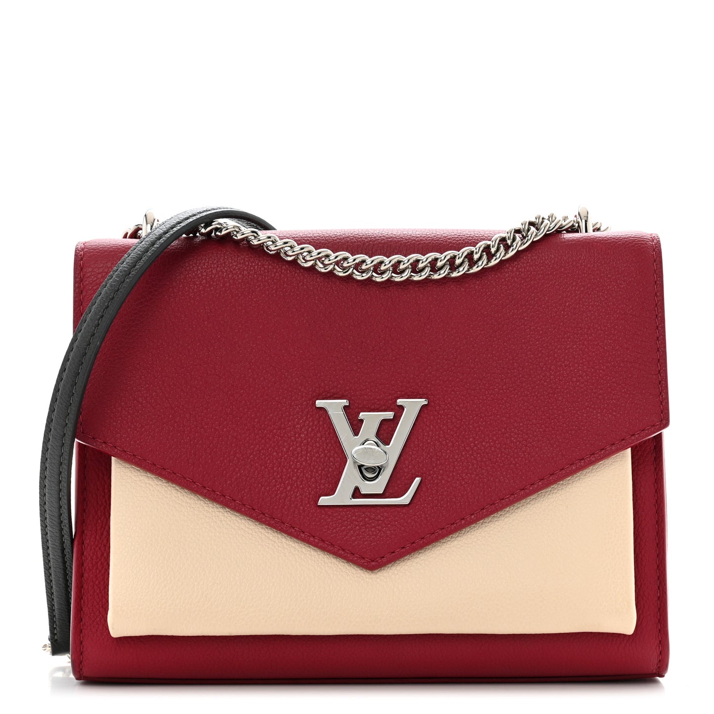 Soft Calfskin Mylockme Chain Bag BB Lie De Vin Etain Creme