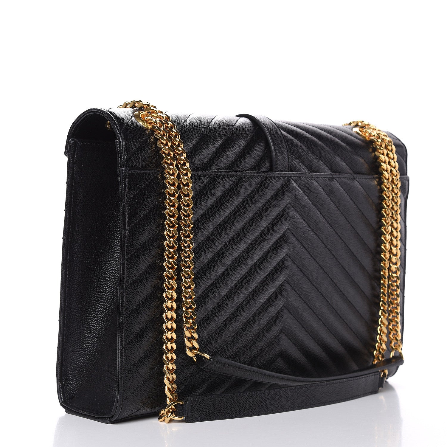 Saint Laurent Grain De Poudre Matelasse Chevron Large Monogram Satchel Black 3 of 9
