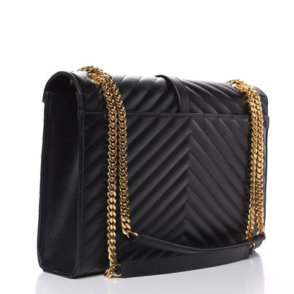 Saint Laurent Grain De Poudre Matelasse Chevron Large Monogram Satchel Black 3 of 9