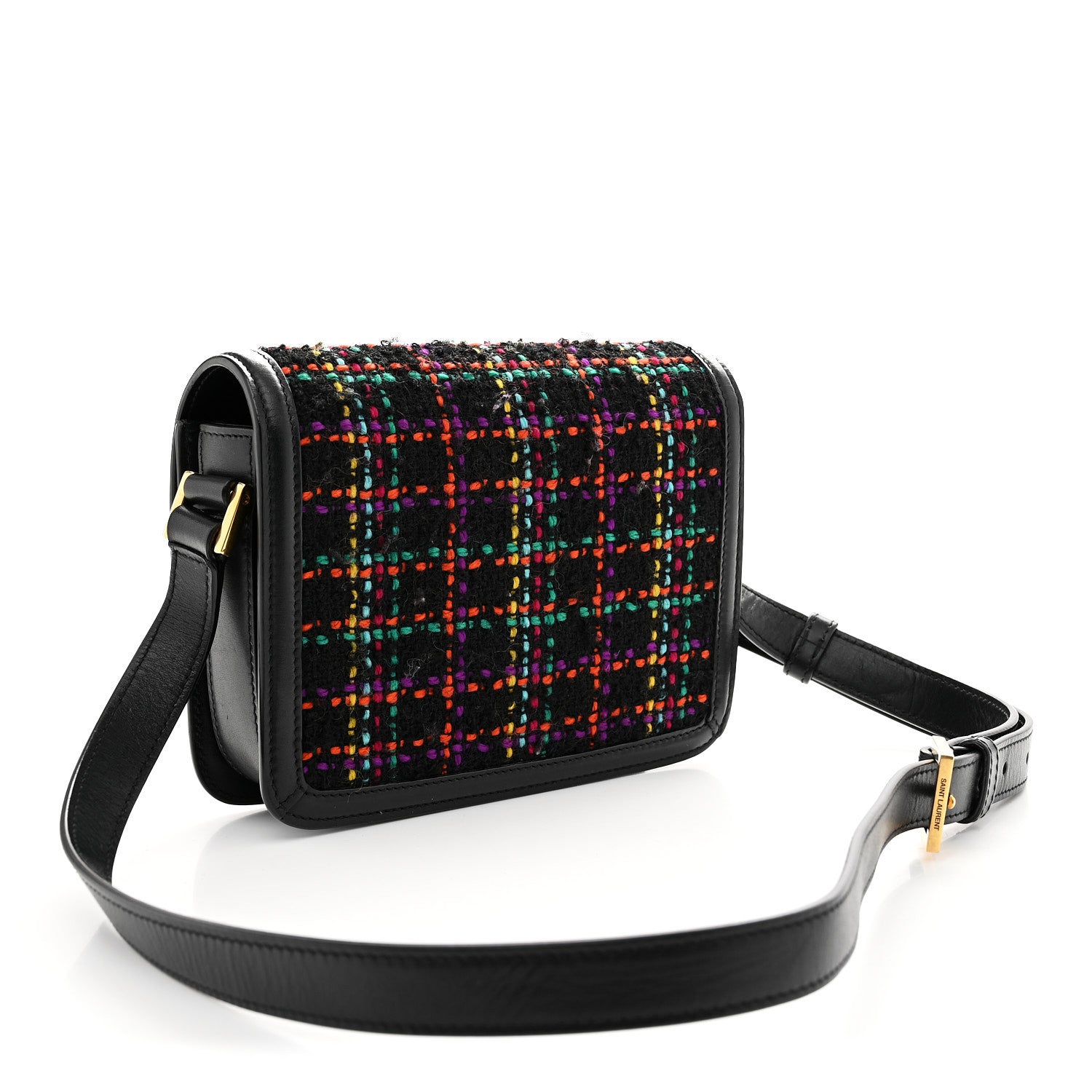 Saint Laurent Tweed Calfskin Small Solferino Satchel Black