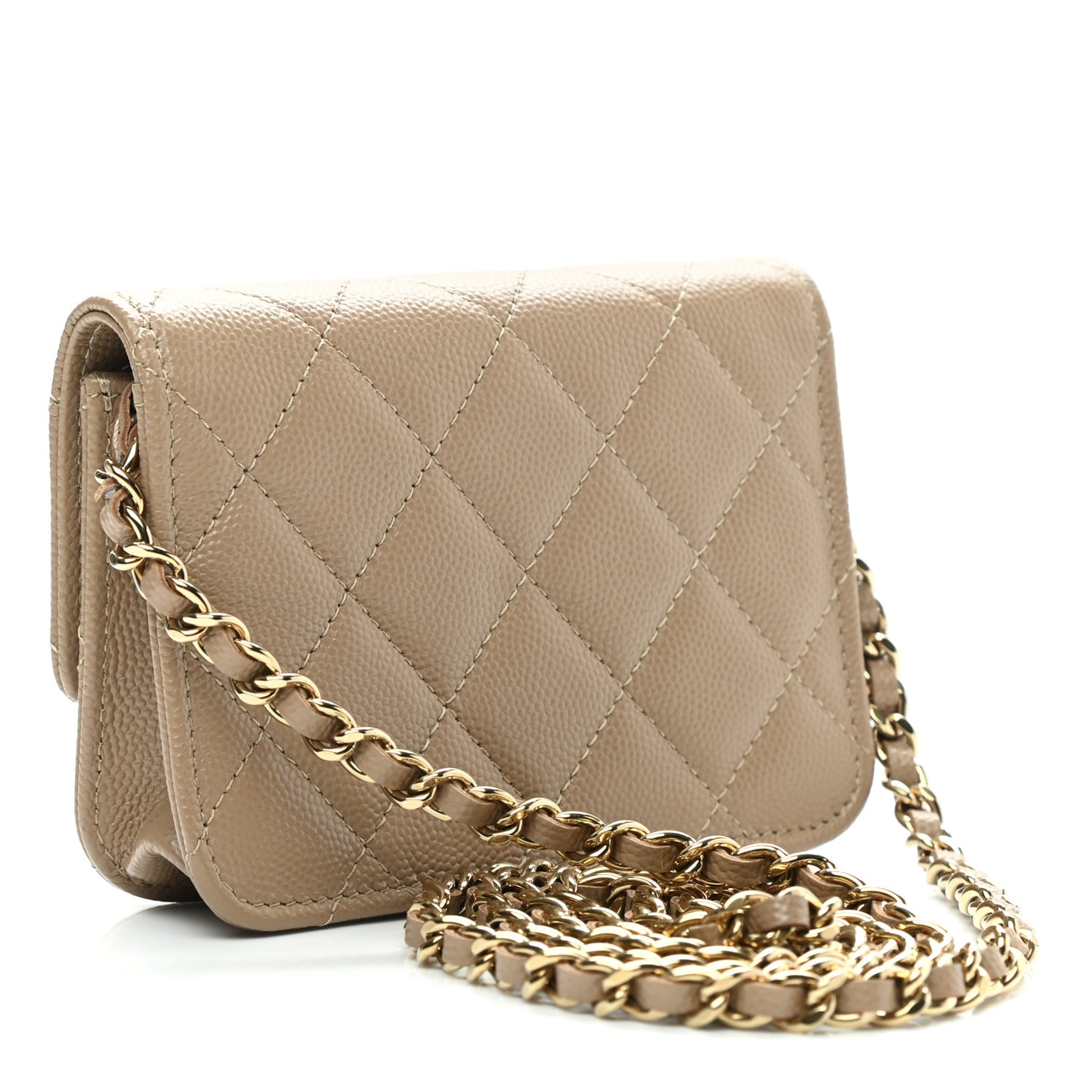 Caviar Quilted Mini Chain Bag Dark Beige