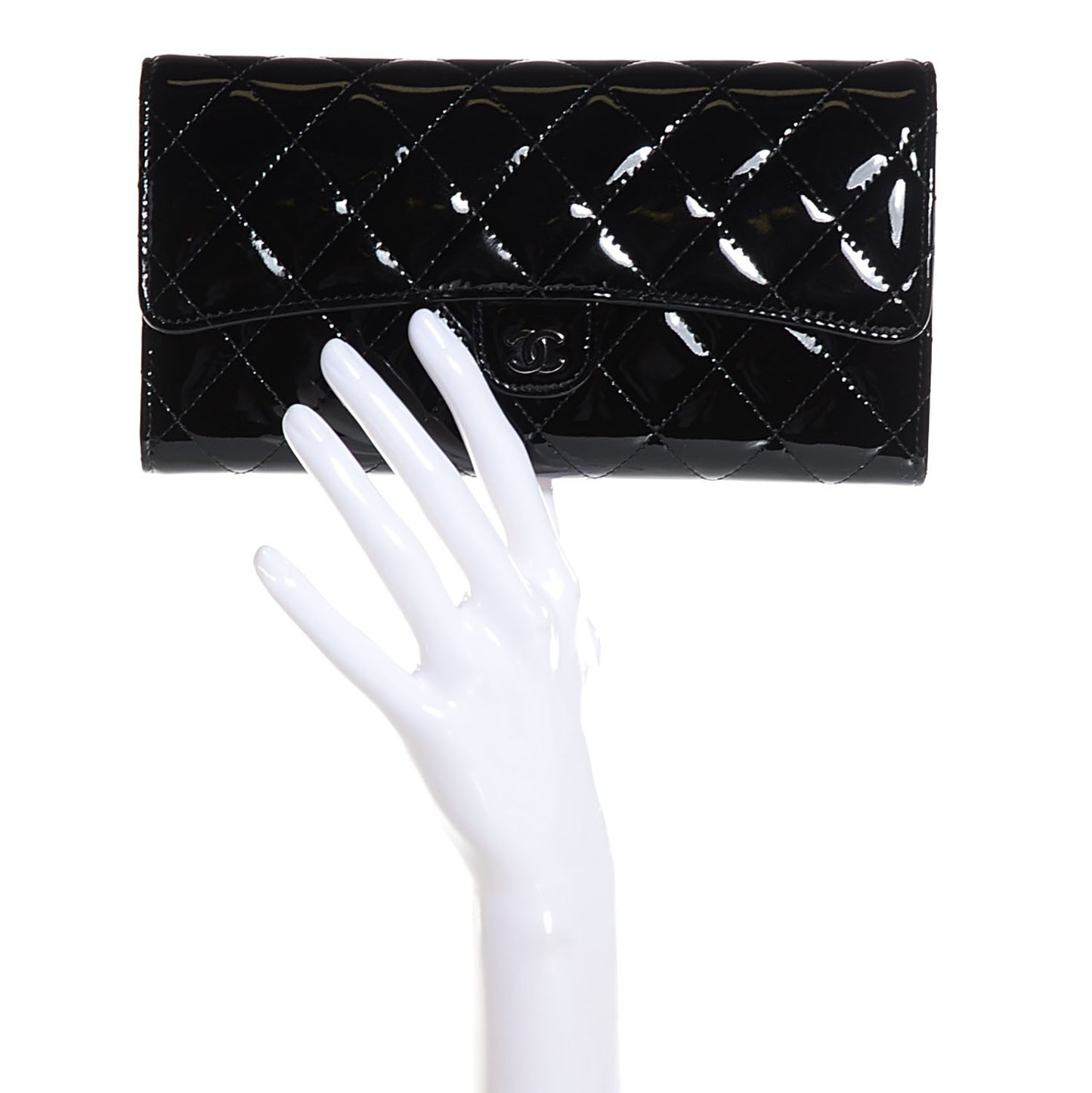 Patent Quilted Travel Wallet Black