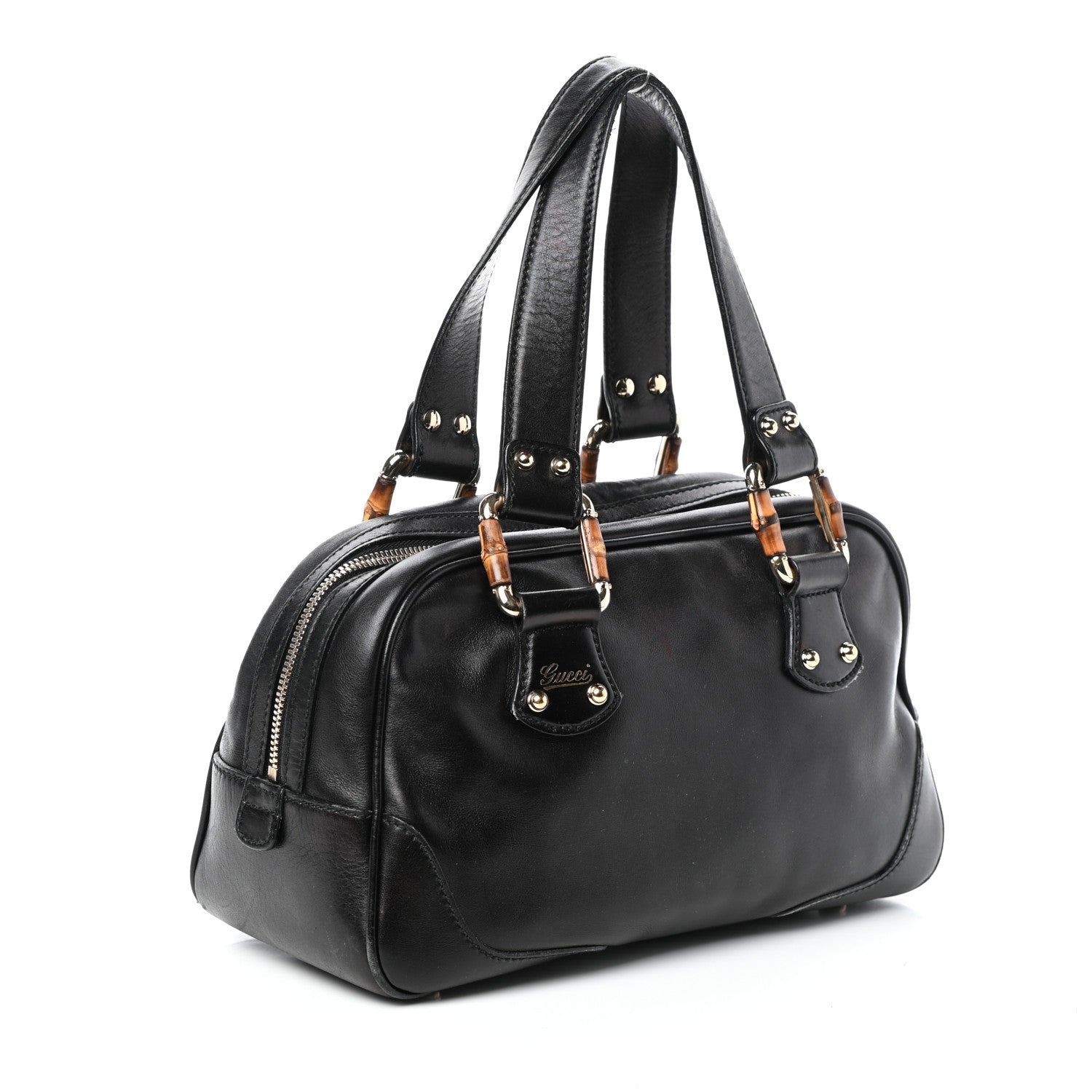 Gucci Calfskin Bamboo Boston Black 3 of 9