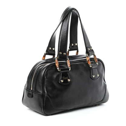 Gucci Calfskin Bamboo Boston Black 3 of 9