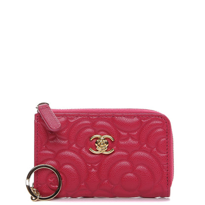 Chanel Caviar Camellia Embossed Key Holder Case Fuchsia 1 of 8