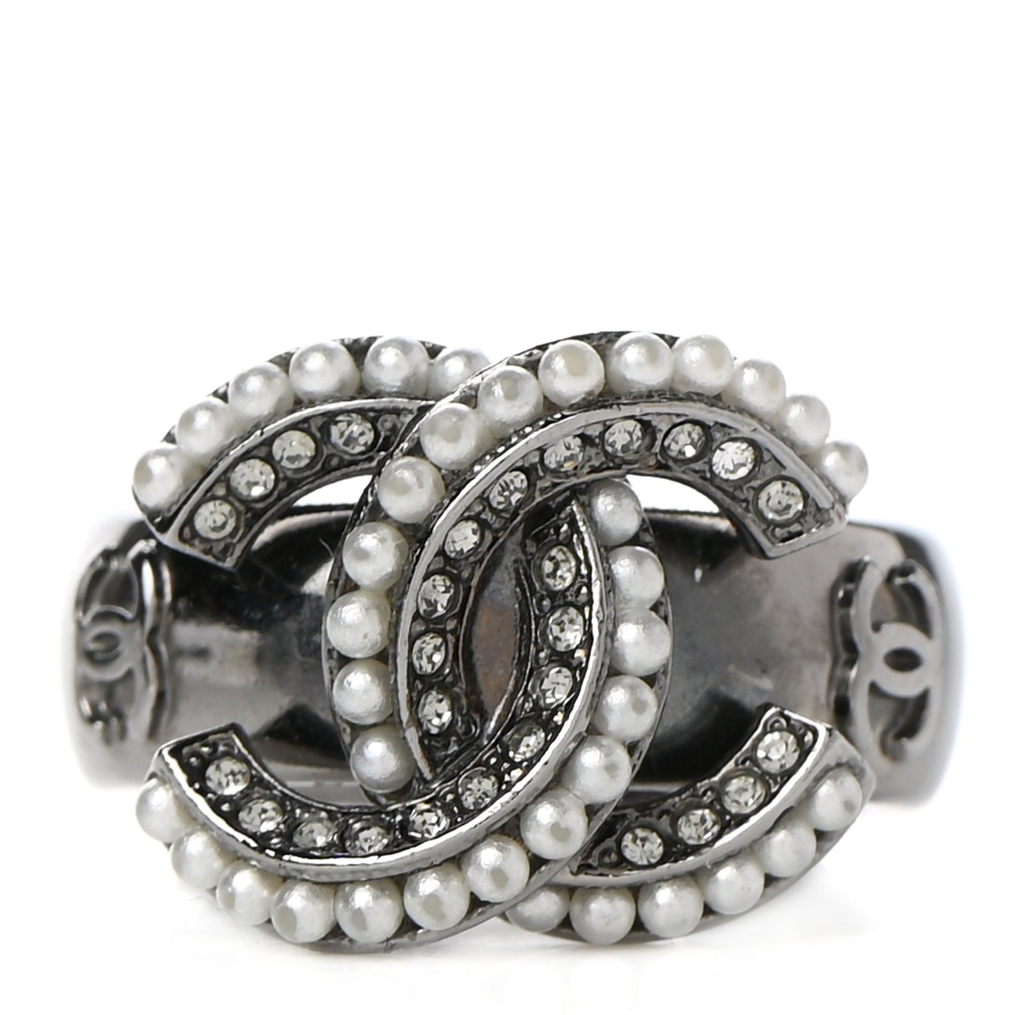 Crystal Pearl CC Ring 6.5 Silver