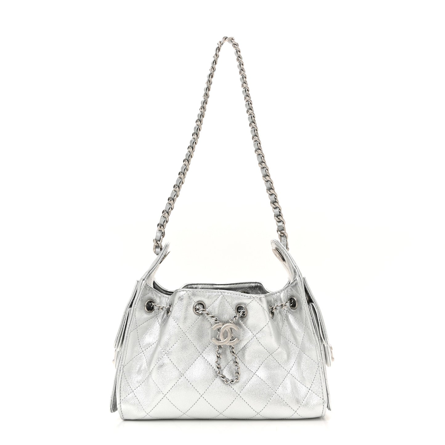 Metallic Caviar Quilted Mini Chanel 25 Handbag Silver