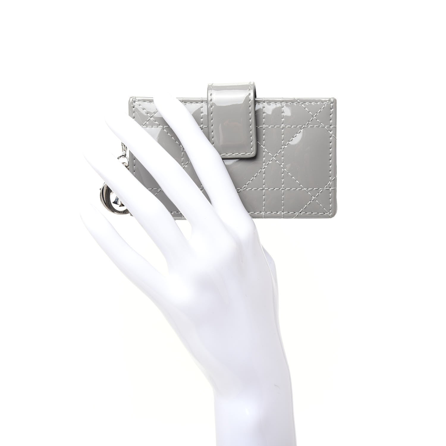 Christian Dior Patent Cannage Lady Dior 5-Gusset Card Holder Grey 2 of 6