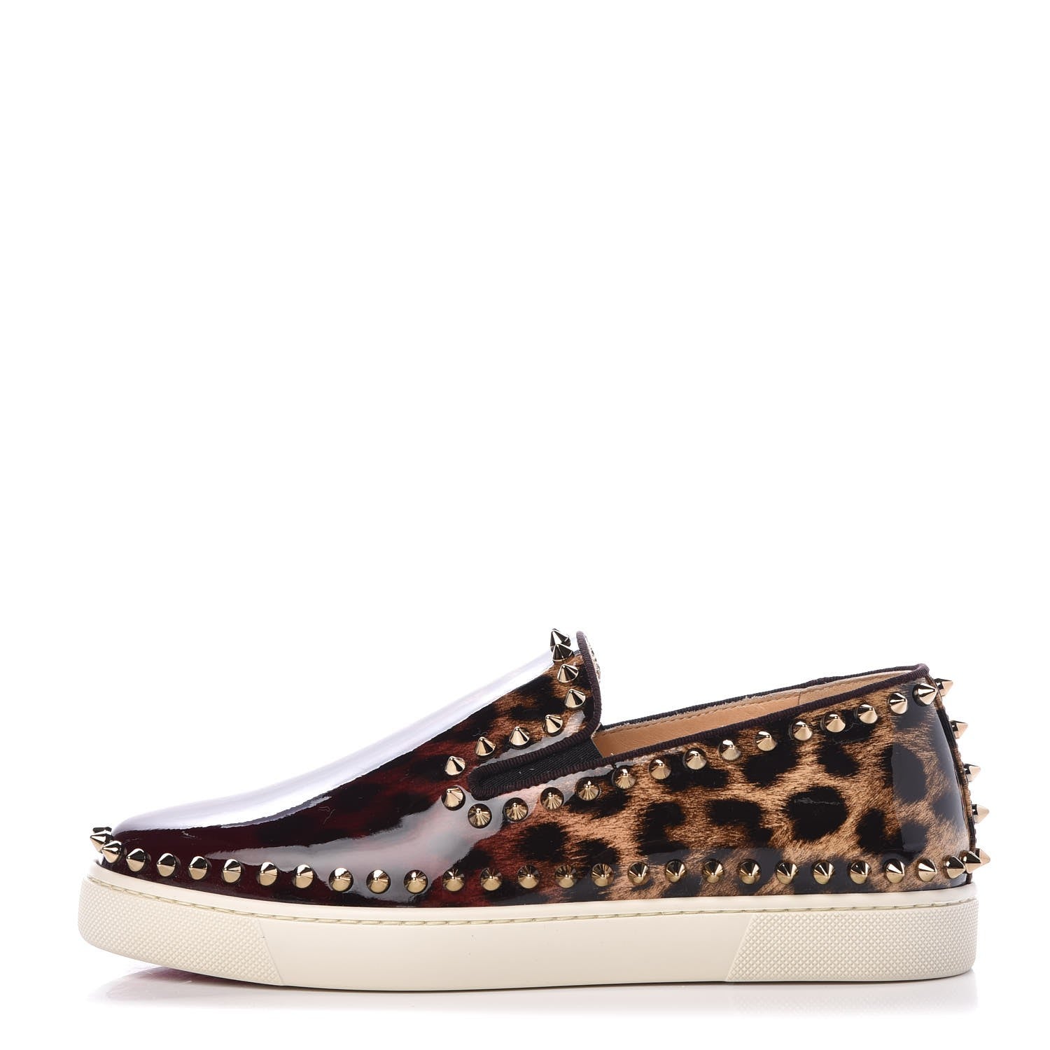 Christian Louboutin Patent Degrade Leopard Studded Womens Pik Boat Flat Loafers 37 Bronze 1 of 10