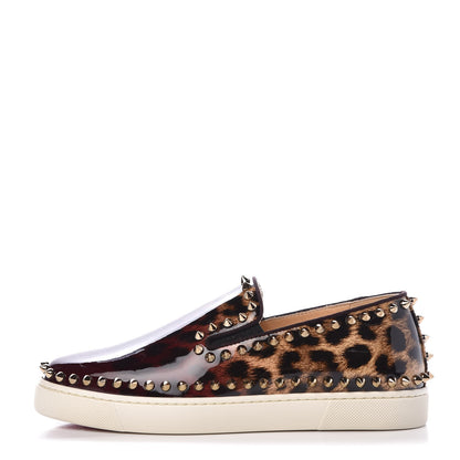 Christian Louboutin Patent Degrade Leopard Studded Womens Pik Boat Flat Loafers 37 Bronze 1 of 10