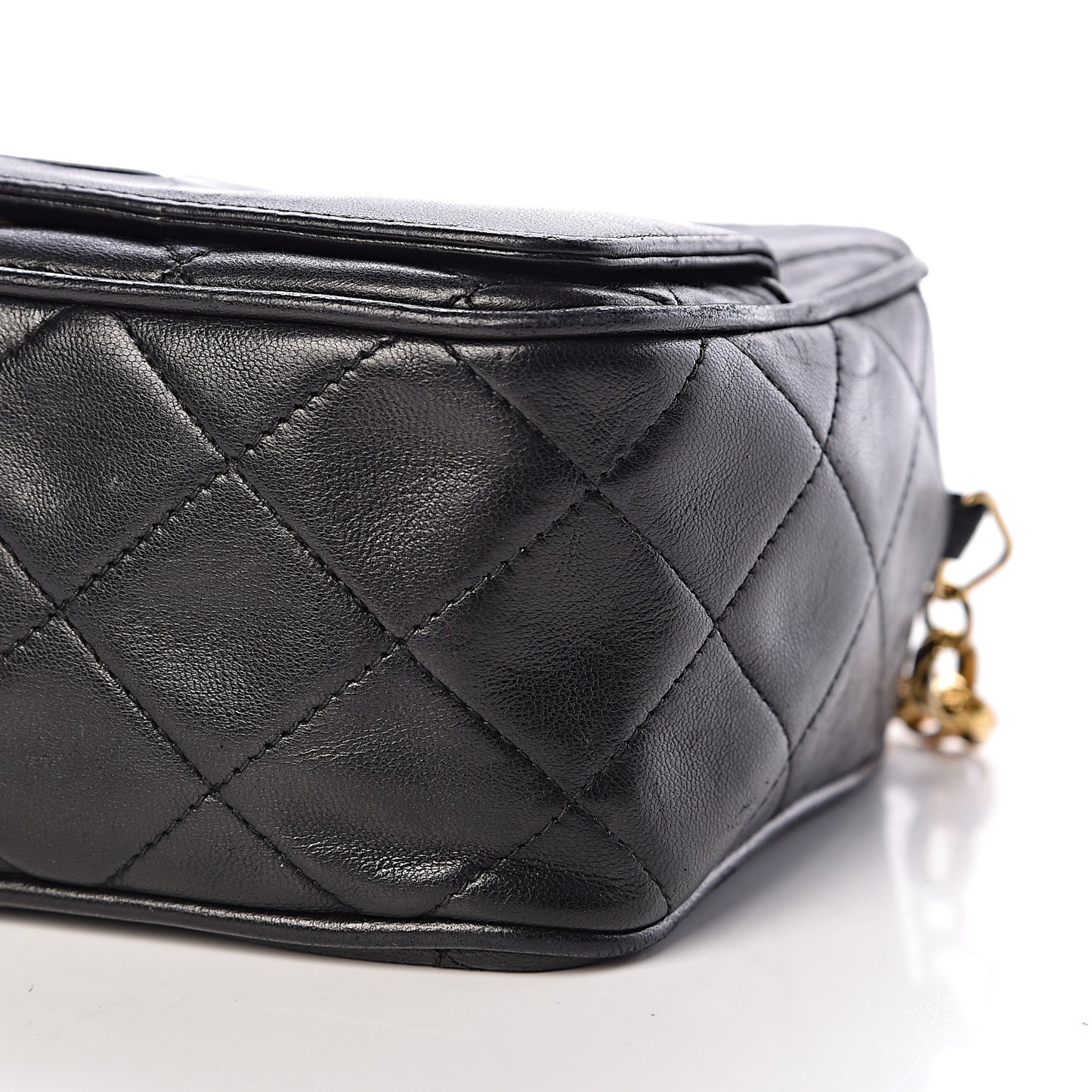 Lambskin Quilted Tassel Camera Case Black