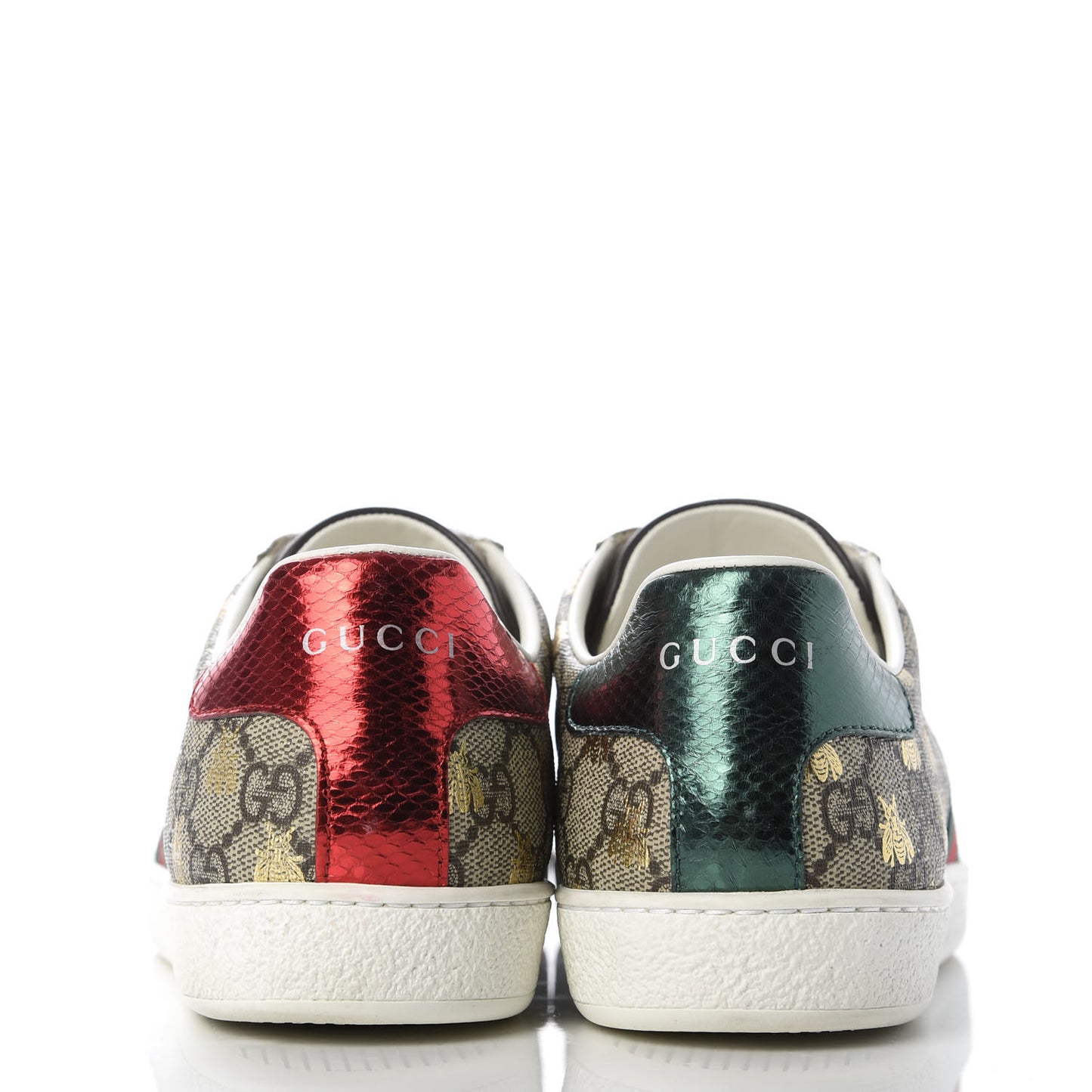 GG Supreme Monogram Bees Ayers Web Womens Ace Sneakers 38.5 Beige Oro Green Red