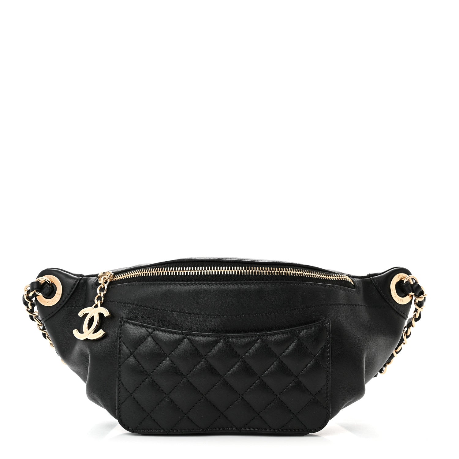 Chanel Lambskin Quilted Waist Bag Fanny Pack Black 1 of 15