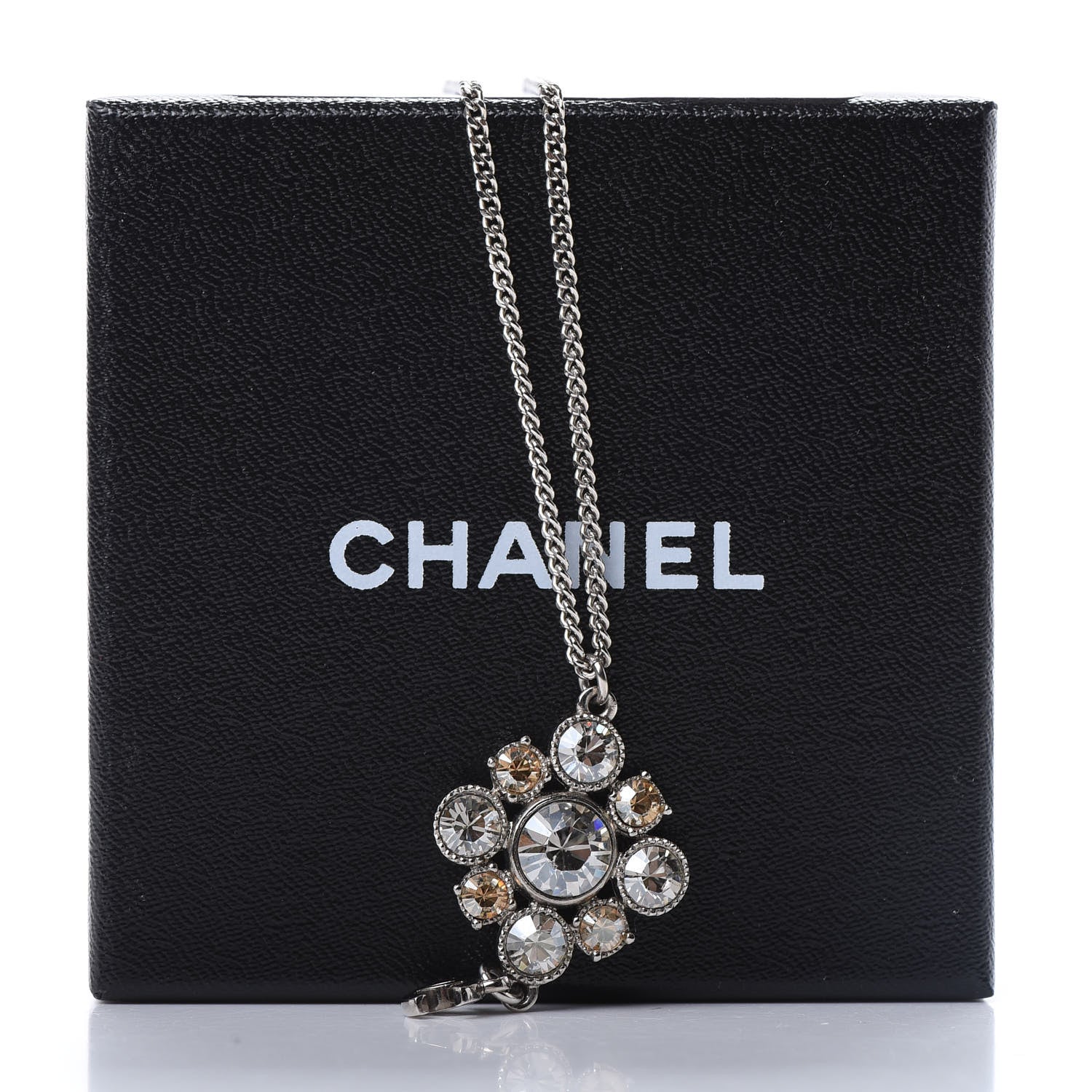 Chanel Crystal CC Drop Pendant Necklace Silver 5 of 5
