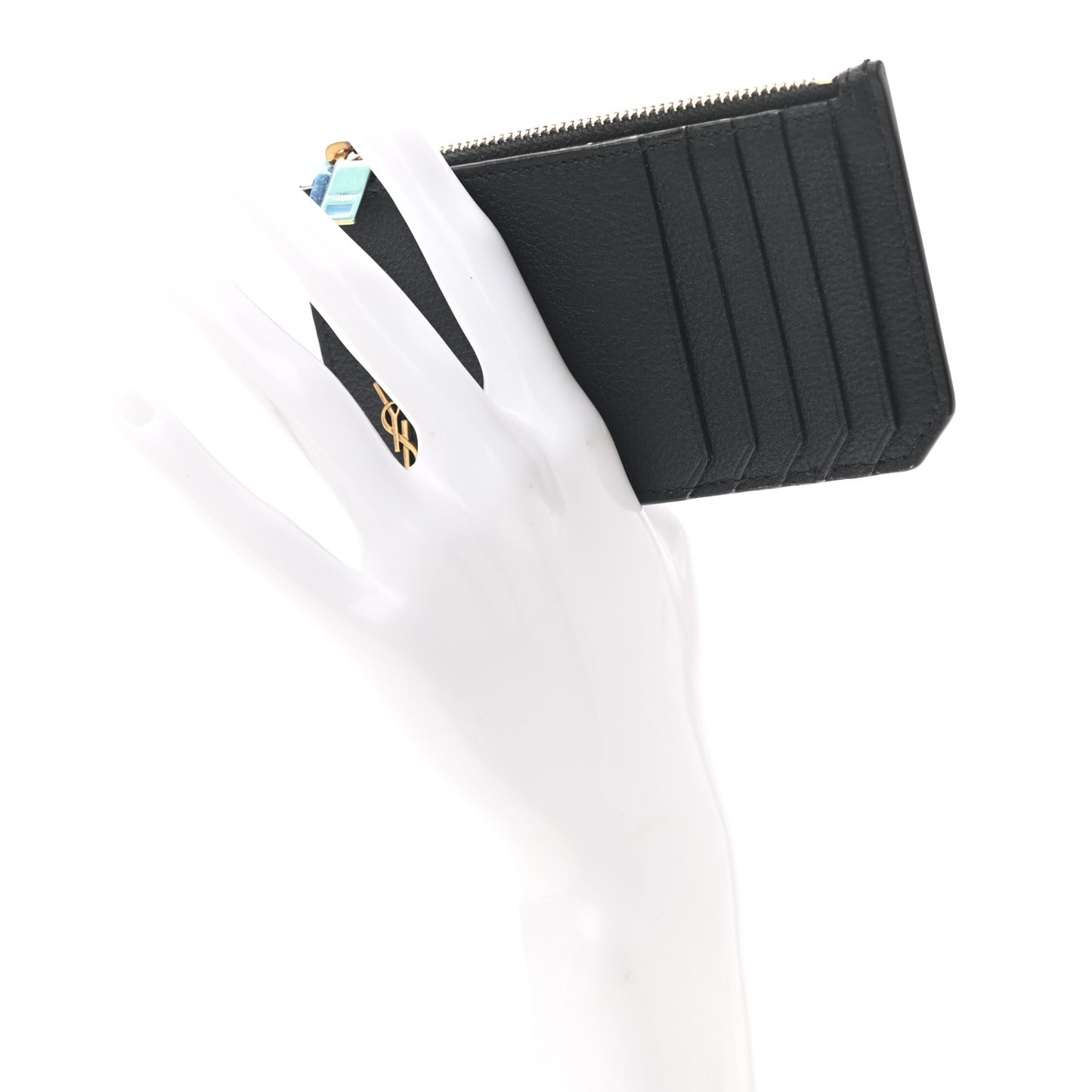 Grained Calfskin Monogram 5 Fragments Zip Pouch Card Holder Black