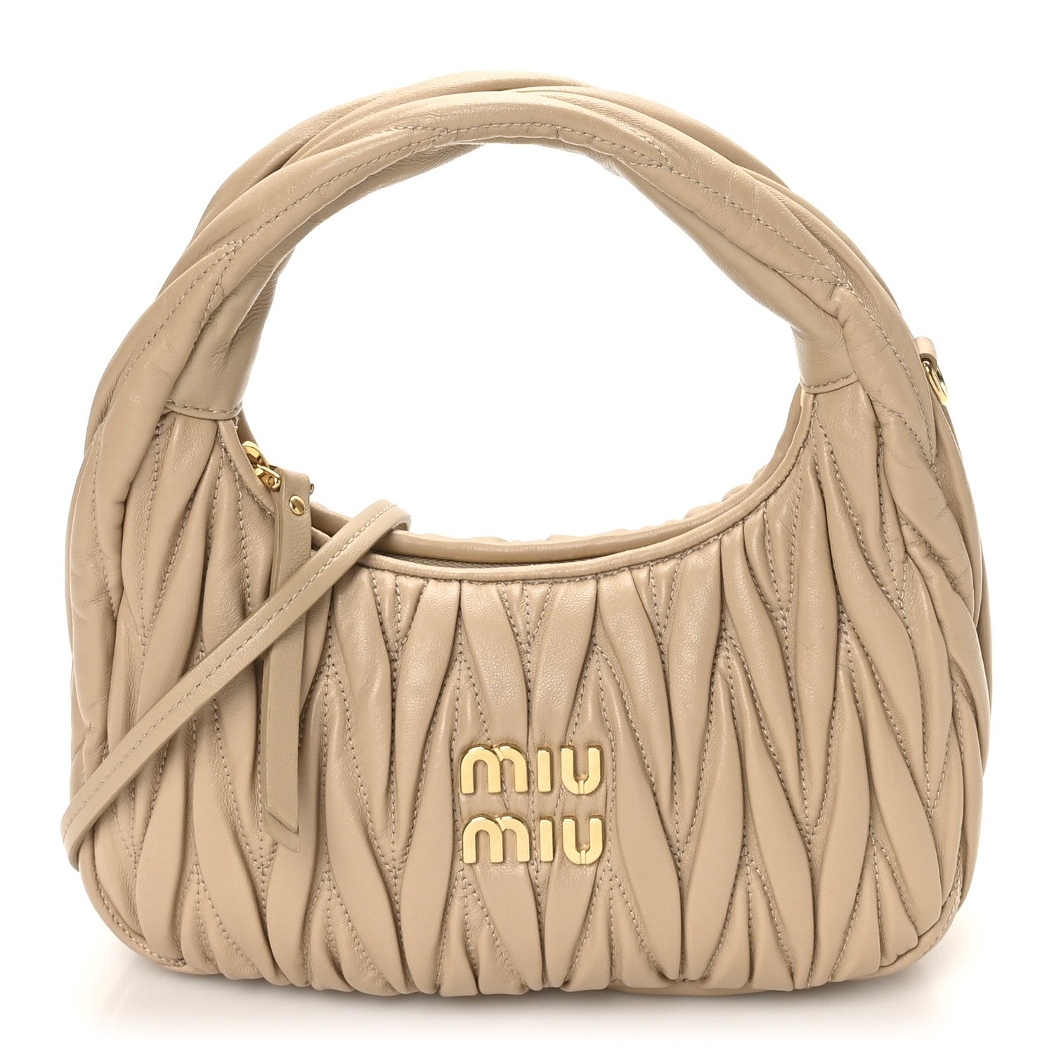 Miu Miu Nappa Matelasse Small Wander Hobo Sabbia 1 of 9