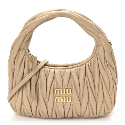 Miu Miu Nappa Matelasse Small Wander Hobo Sabbia 1 of 9