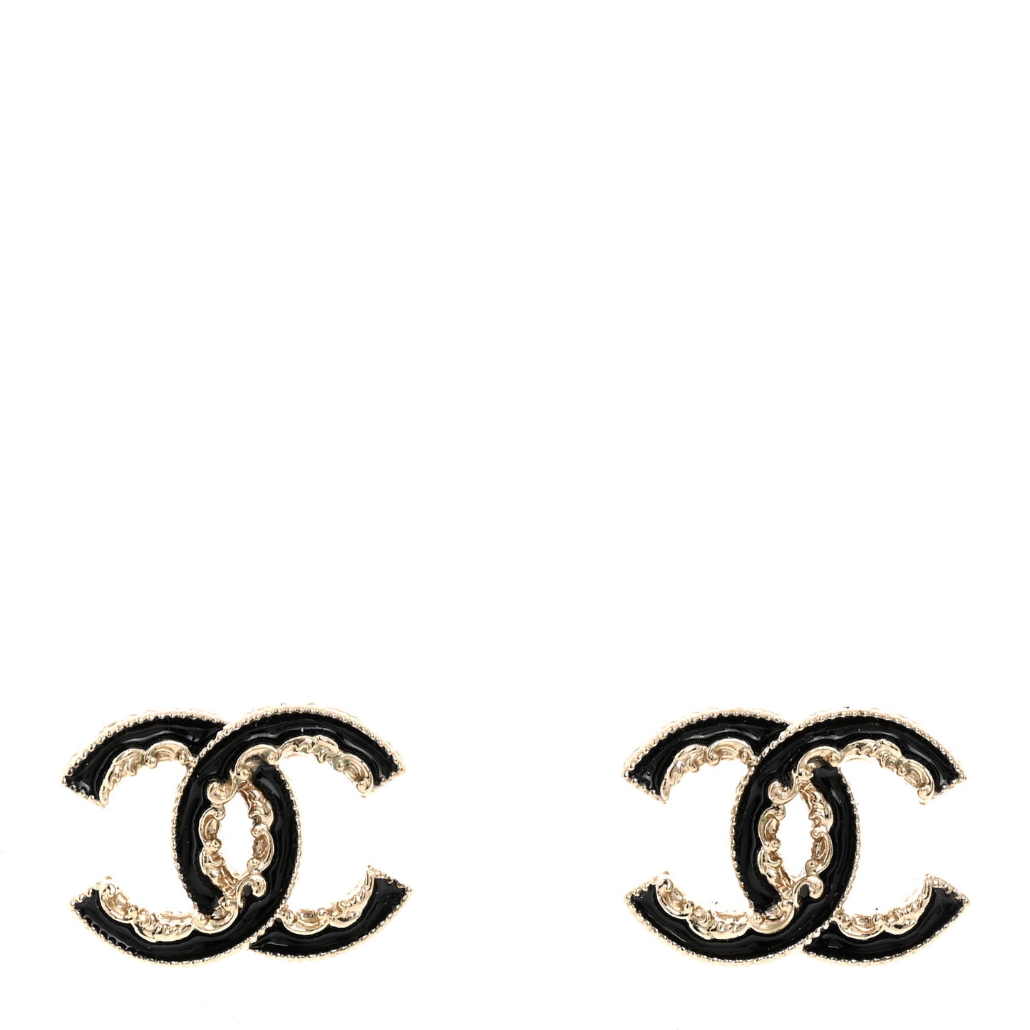 Enamel CC Baroque Earrings Black Gold