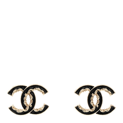Chanel Enamel CC Baroque Earrings Black Gold 1 of 5