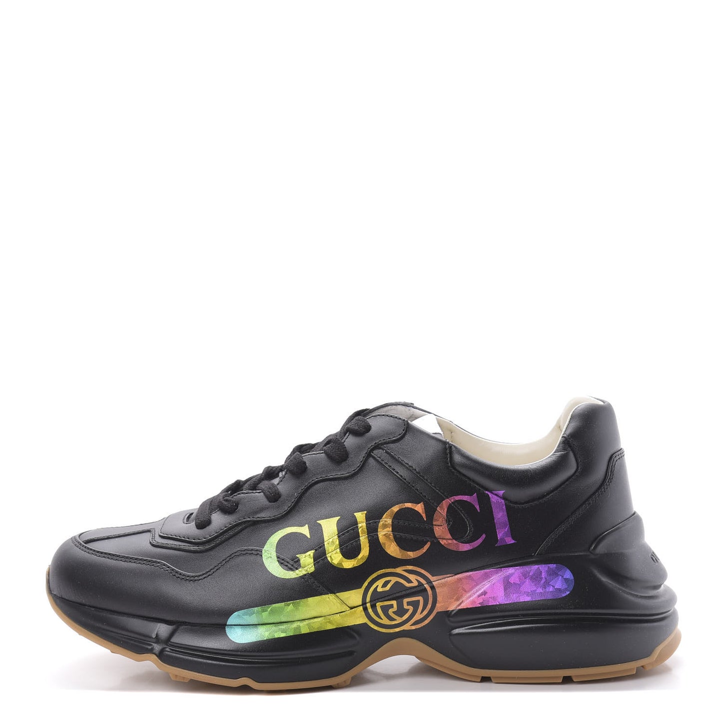 Calfskin Iridescent Logo Mens Rhyton Sneakers 7.5 Black