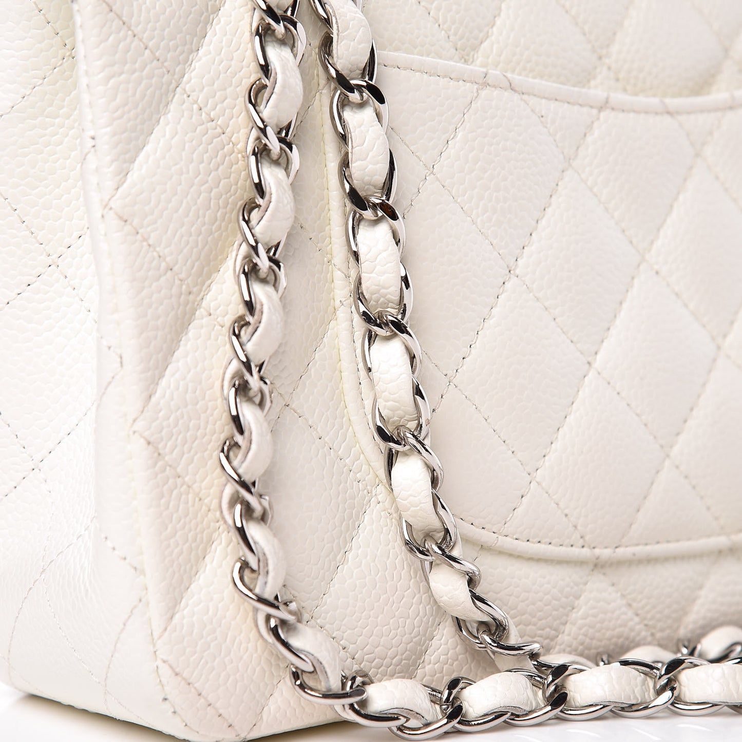Caviar Quilted Medium Double Flap White