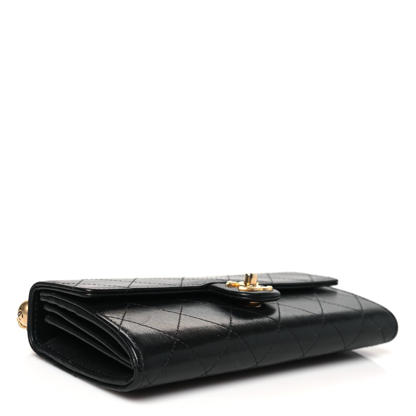 Lambskin Quilted Chic Pearls Clutch With Chain Black