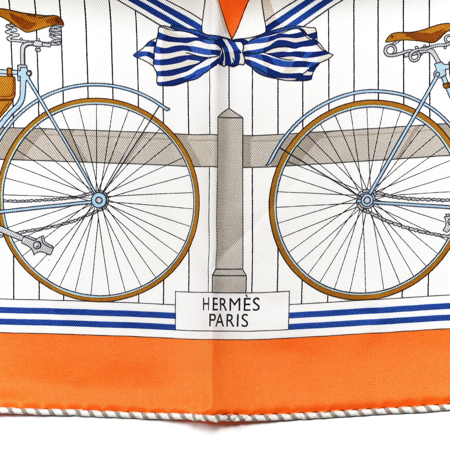 Hermes Silk Vintage Les Becanes Scarf 70 Orange White Bleu 1010182