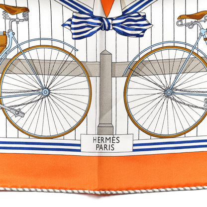Hermes Silk Vintage Les Becanes Scarf 70 Orange White Bleu 3 of 5