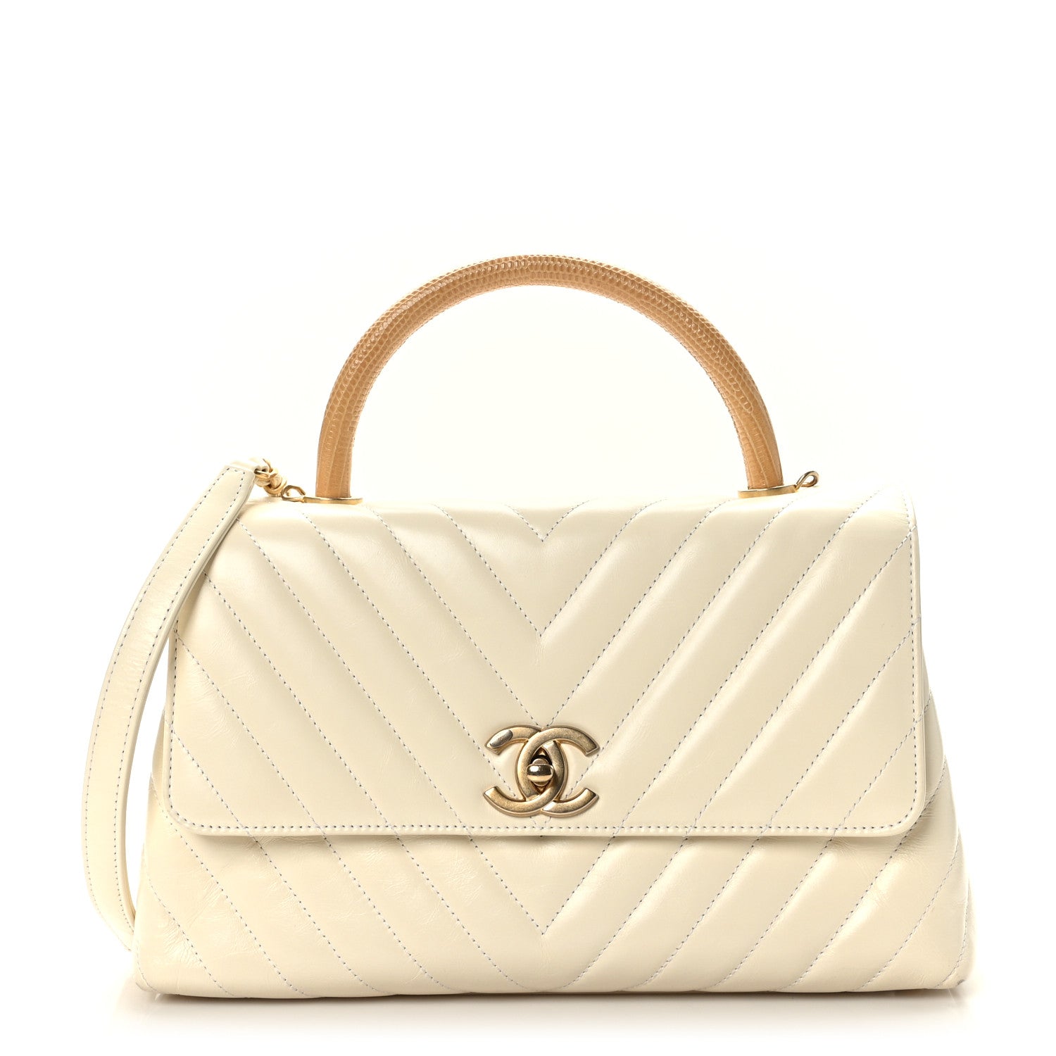 Chanel Calfskin Lizard Chevron Quilted Small Coco Handle Flap Ivory 1 of 9