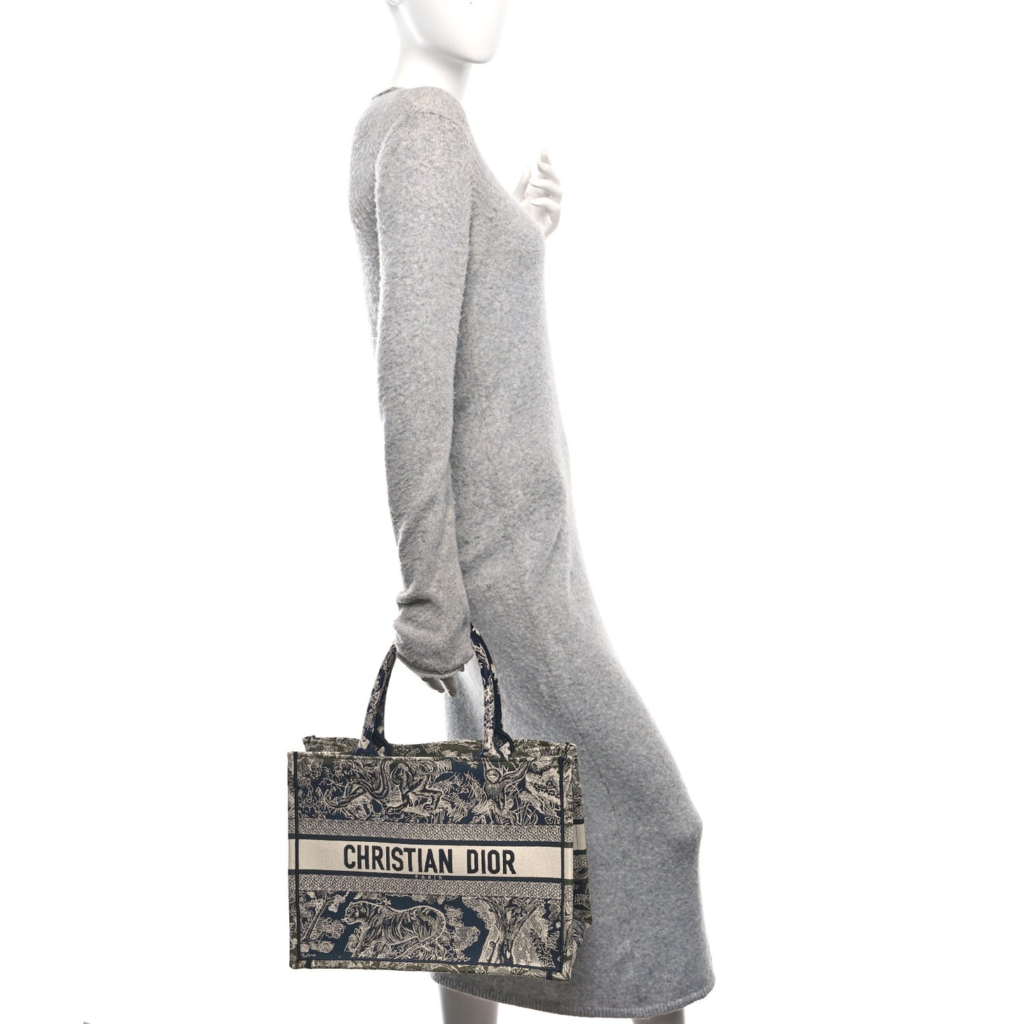 Canvas Embroidered Medium Toile De Jouy Reverse Book Tote Blue Green