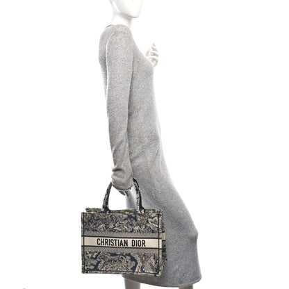 Christian Dior Canvas Embroidered Medium Toile De Jouy Reverse Book Tote Blue Green 3 of 11