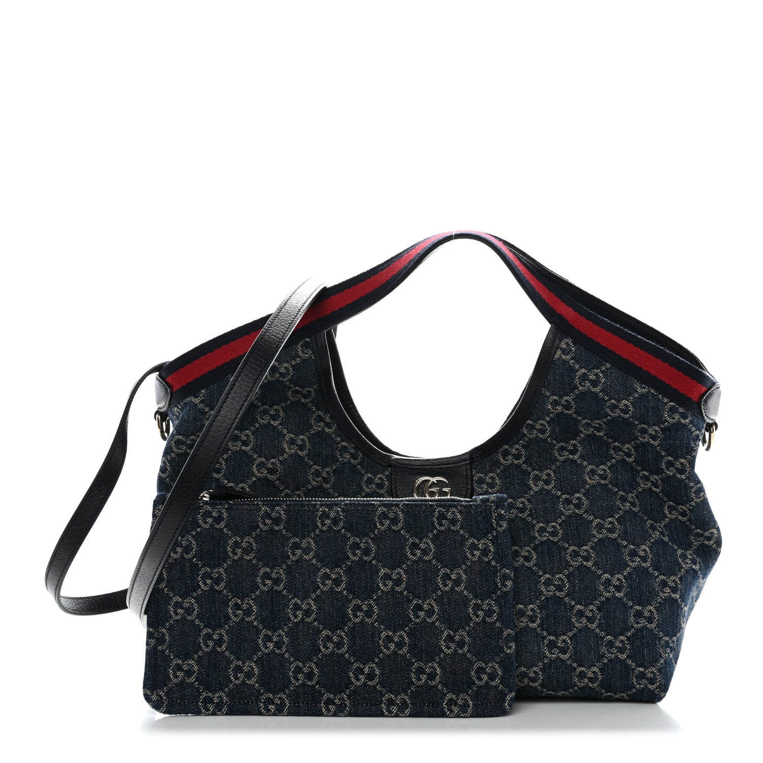 Gucci Denim GG Monogram Web Small Giglio Tote Blue White Gucci Denim GG Monogram Web Small Giglio Tote Blue White