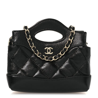 Chanel Shiny Lambskin Quilted Micro 31 Clutch With Chain Black 1 of 11