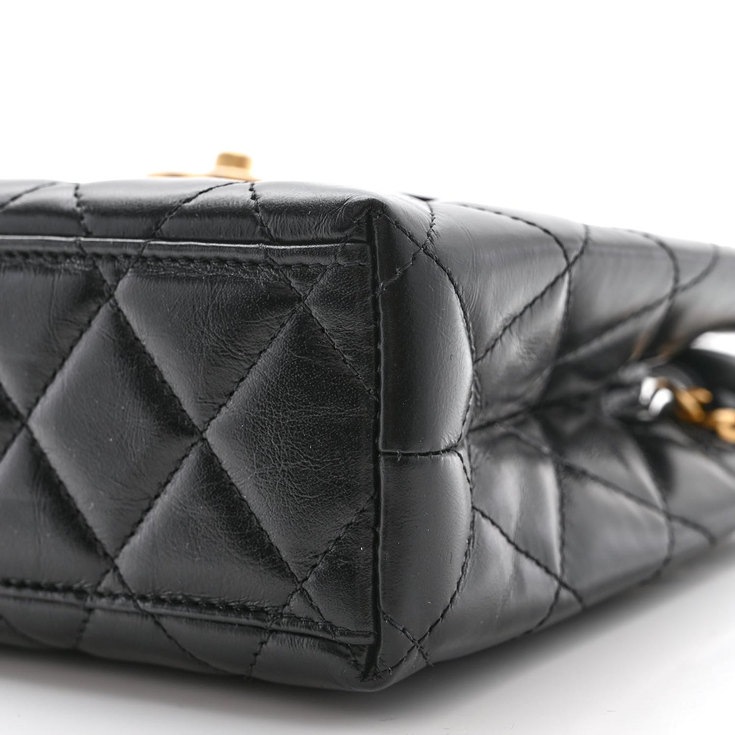 Shiny Aged Calfskin Quilted Nano Kelly Shopper Black