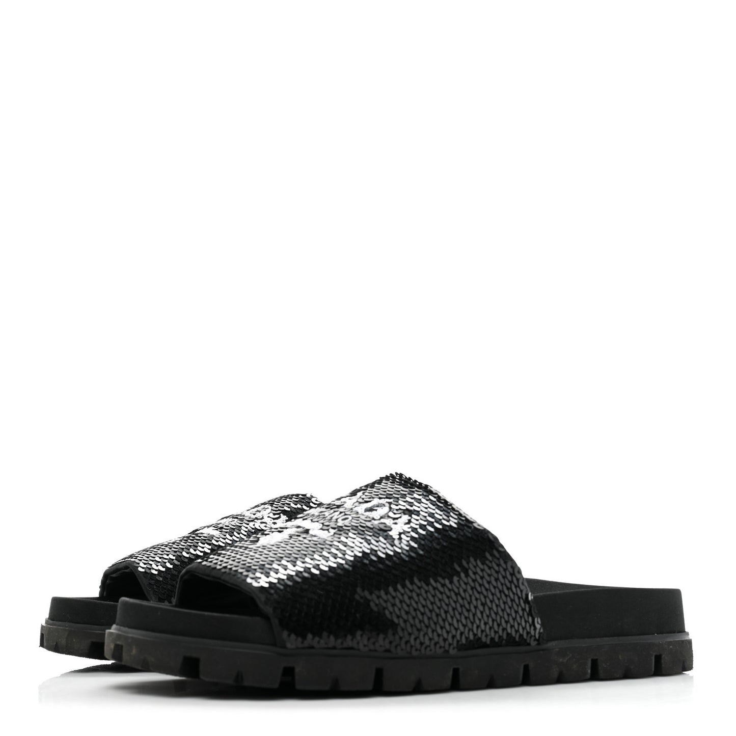 Paillettes Sequin Logo Slide Sandals 36 Black