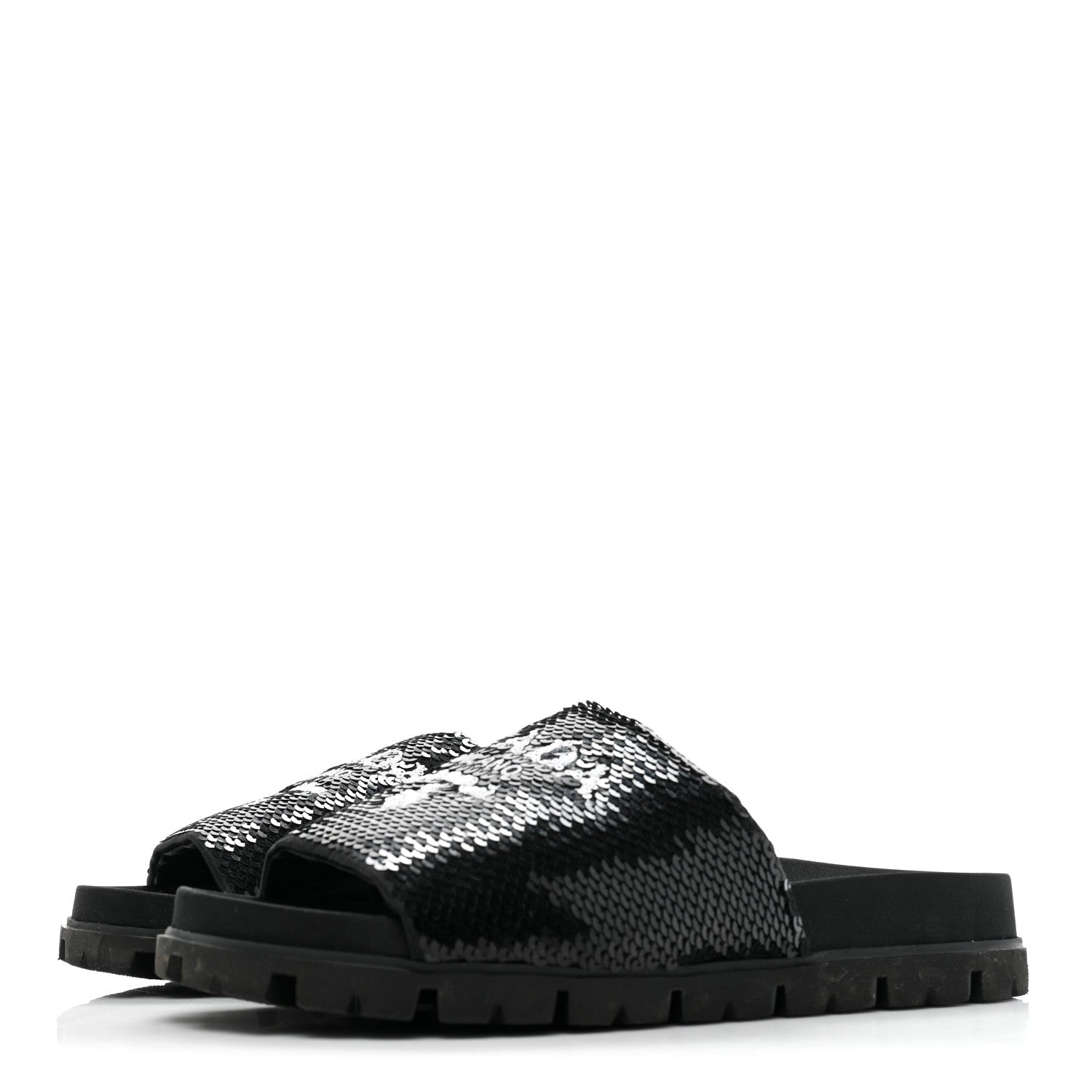 Prada Paillettes Sequin Logo Slide Sandals 36 Black 3 of 12