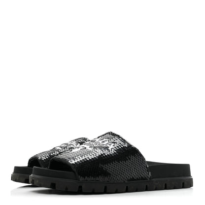 Prada Paillettes Sequin Logo Slide Sandals 36 Black 3 of 12
