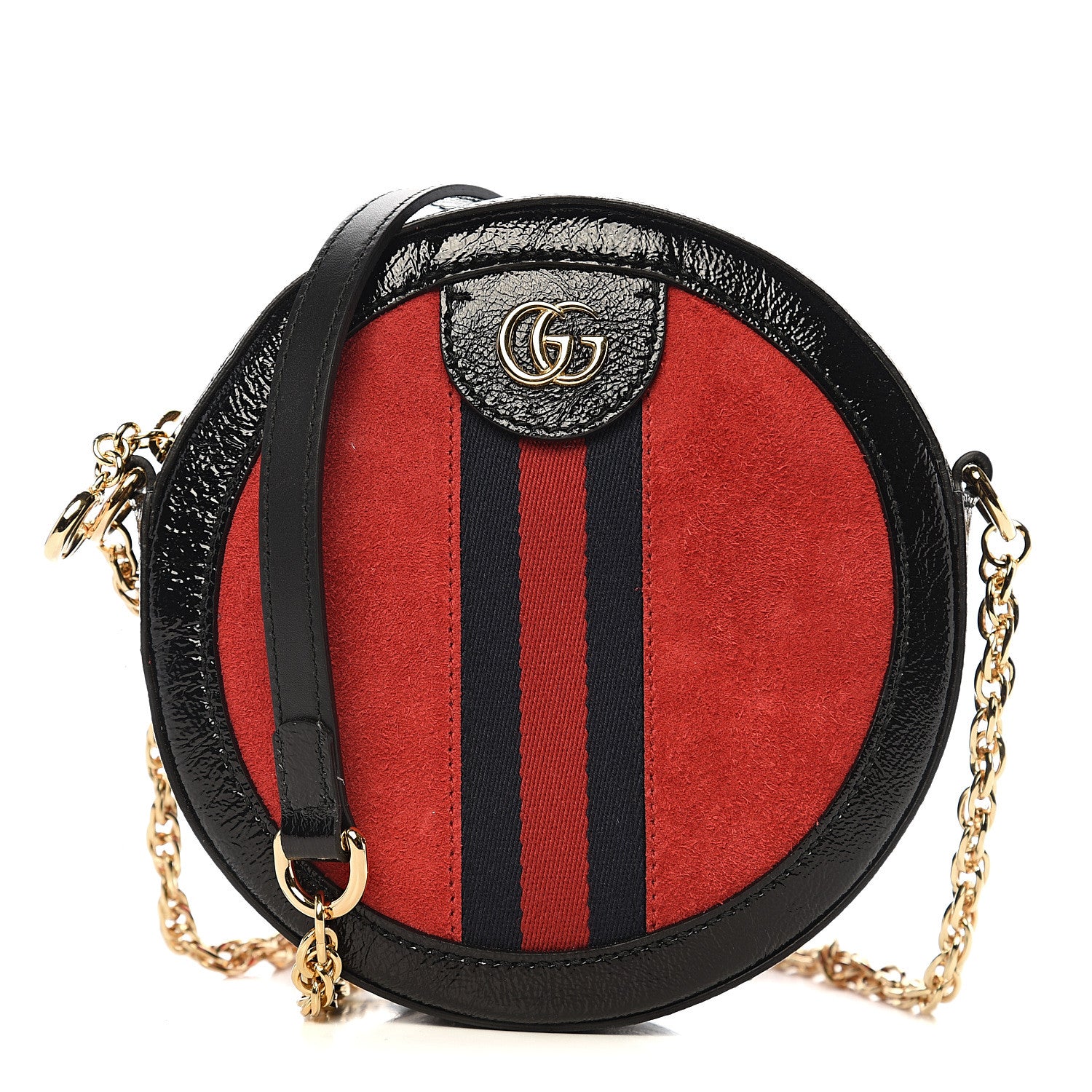 Gucci Suede Patent Web Mini Ophidia Round Shoulder Bag Hibiscus Red Black 1 of 9