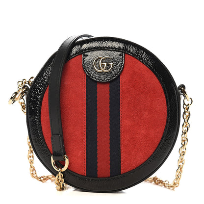 Gucci Suede Patent Web Mini Ophidia Round Shoulder Bag Hibiscus Red Black 1 of 9