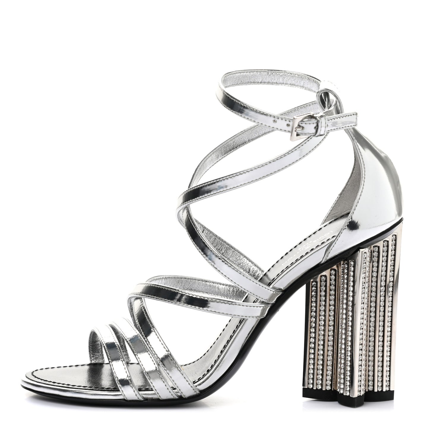Metallic Patent Crystal Silhouette Criss Cross Sandals 35.5 Silver
