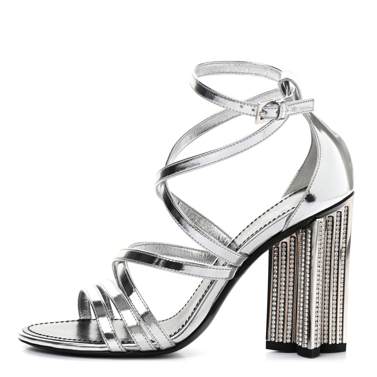 Louis Vuitton Metallic Patent Crystal Silhouette Criss Cross Sandals 35.5 Silver 1 of 7
