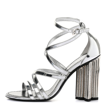 Louis Vuitton Metallic Patent Crystal Silhouette Criss Cross Sandals 35.5 Silver 1 of 7